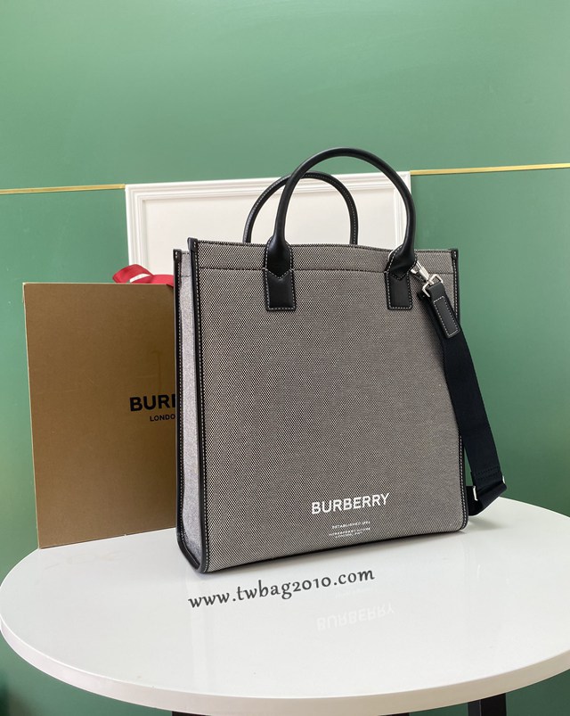 Burberry專門店新款男士托特包 巴寶莉棉質紗線條紋肩背帶手提肩背購物袋 yxb1382